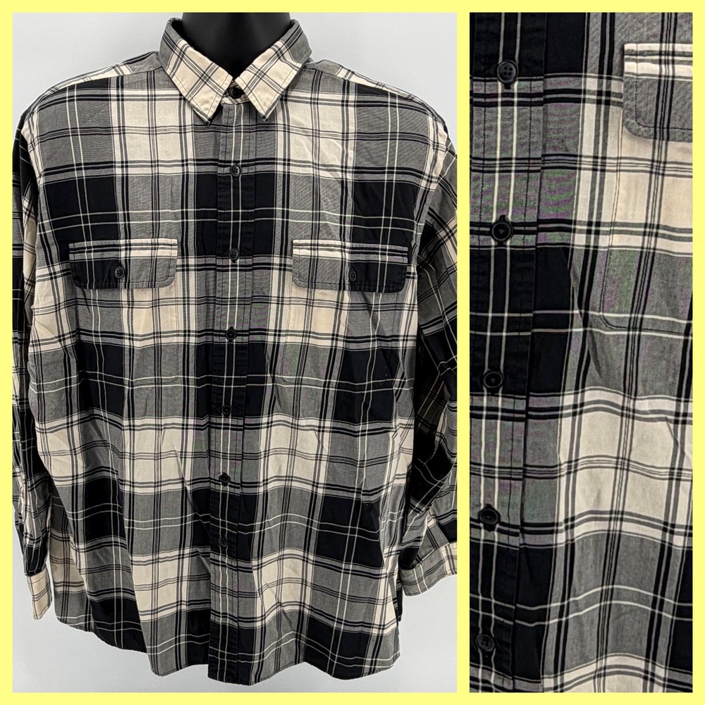 Vtg 90s Polo Ralph Lauren Whitfield Plaid Shirt Mens L Black White‎ Cotton HK